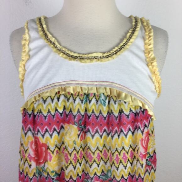 Forla Paris  White Multi Floral  Mixed Media NWT Tank Medium - Picture 3 of 6